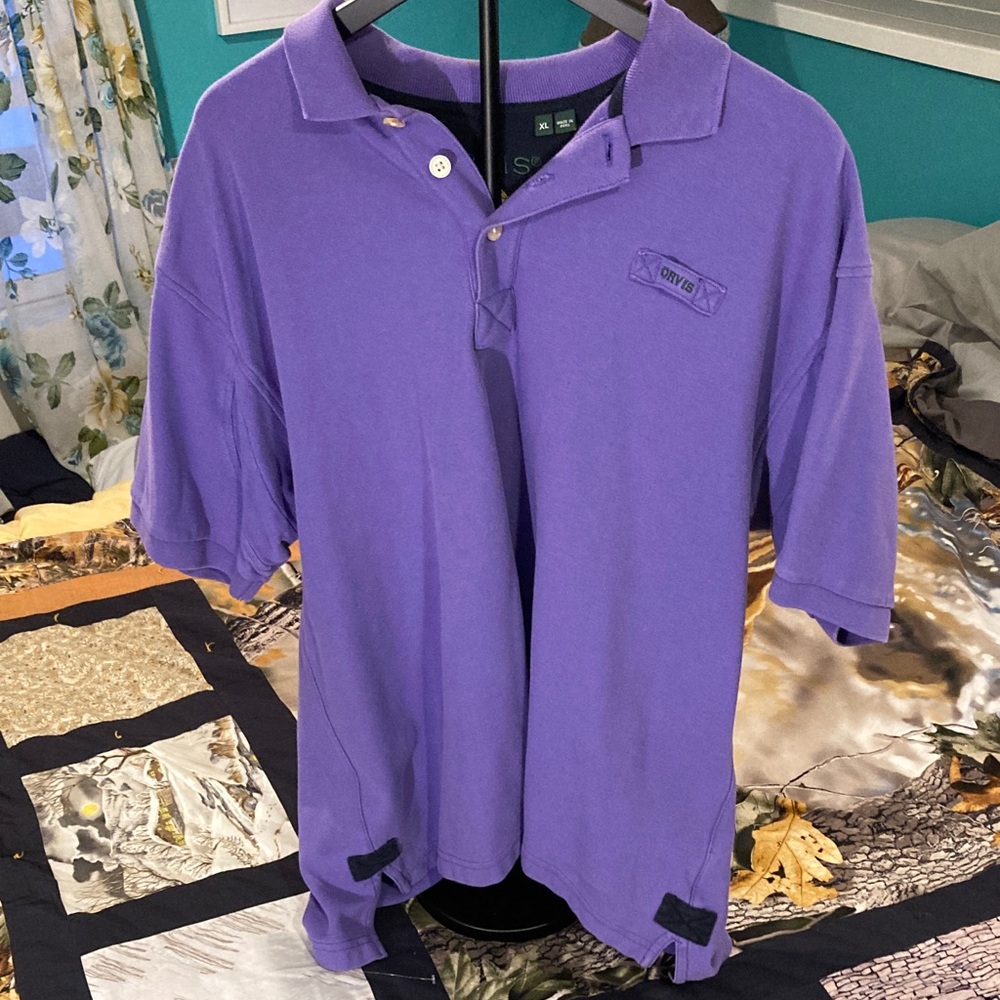 Orvis Purple Polo with Colorful Embroidered Fly Motif - Picture 3 of 7